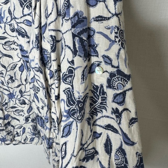 Tahari Womens Linen Button Down Floral Blouse 2X Coastal Grandma Flowy Beachy - Picture 7 of 8